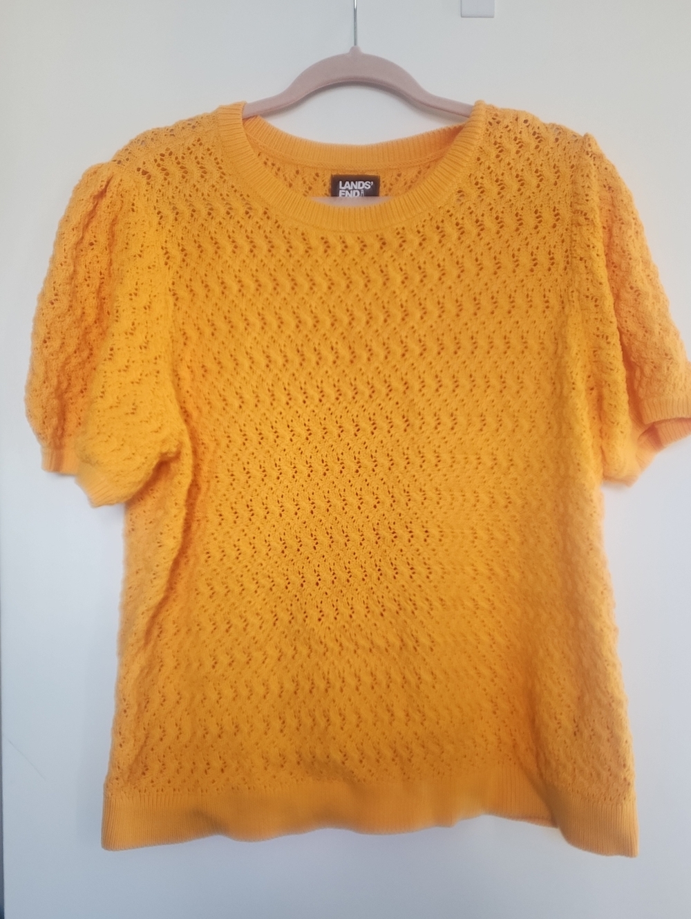 Lands' End Sunshine Yellow Eyelet Knit Short Sleeve Top NEW w/o Tags Never Worn
